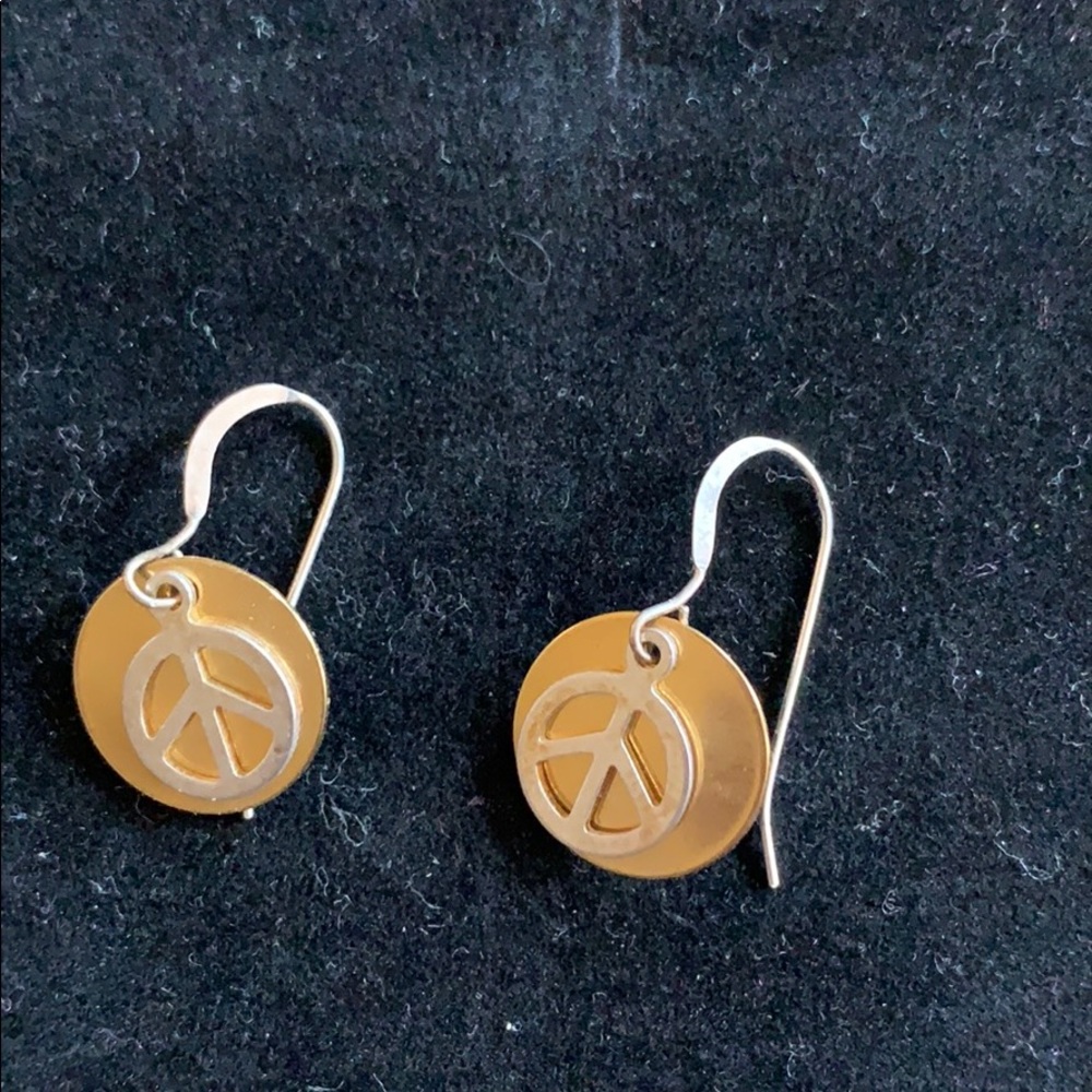 Gold and silver peace sign earrings